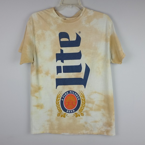Miller Lite Other - Miller Lite Men M Tan Tie Dye Short Sleeve Graphic Brew Beer Pilsner Logo TShirt